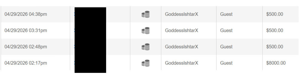 Full transaction history screenshot of the $10K TeamViewer wallet drain – Complete list of every transfer showing the Goddess ruthlessly draining ten thousand dollars and delivering total financial ruin to her long-term cash slave in one brutal real-time findom session