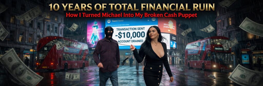 10 Years of Total Financial Ruin - Real Findom Goddess drains $350K+ from cash slave Michael with public leash humiliation, leather boot worship and TeamViewer wallet rape.